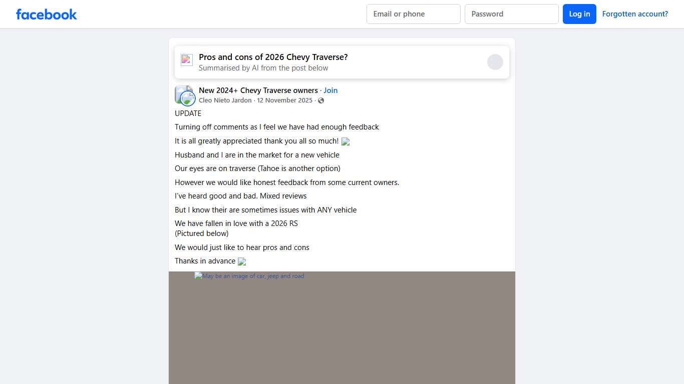 New 2024+ Chevy Traverse owners UPDATE Facebook
